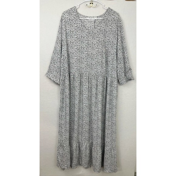 Studio Untold Peasant Maxi Dress White Black Spotted Print Dress NWT Size 16/18 - Picture 1 of 8